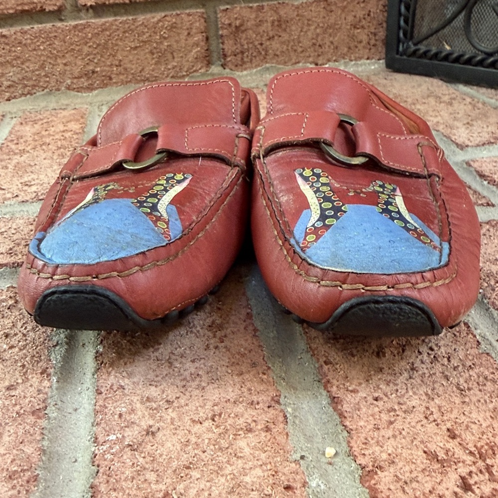 Jeon Art Leather Italian Brown Blue Mule Clogs SZ 8.5 - Picture 3 of 5